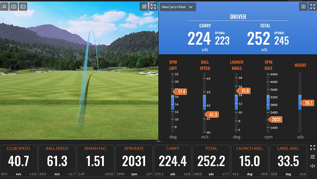 SIM 2 MAX ドライバーのトラックマンデータ。高さが出てキャリーを稼げるSIM 2 MAX