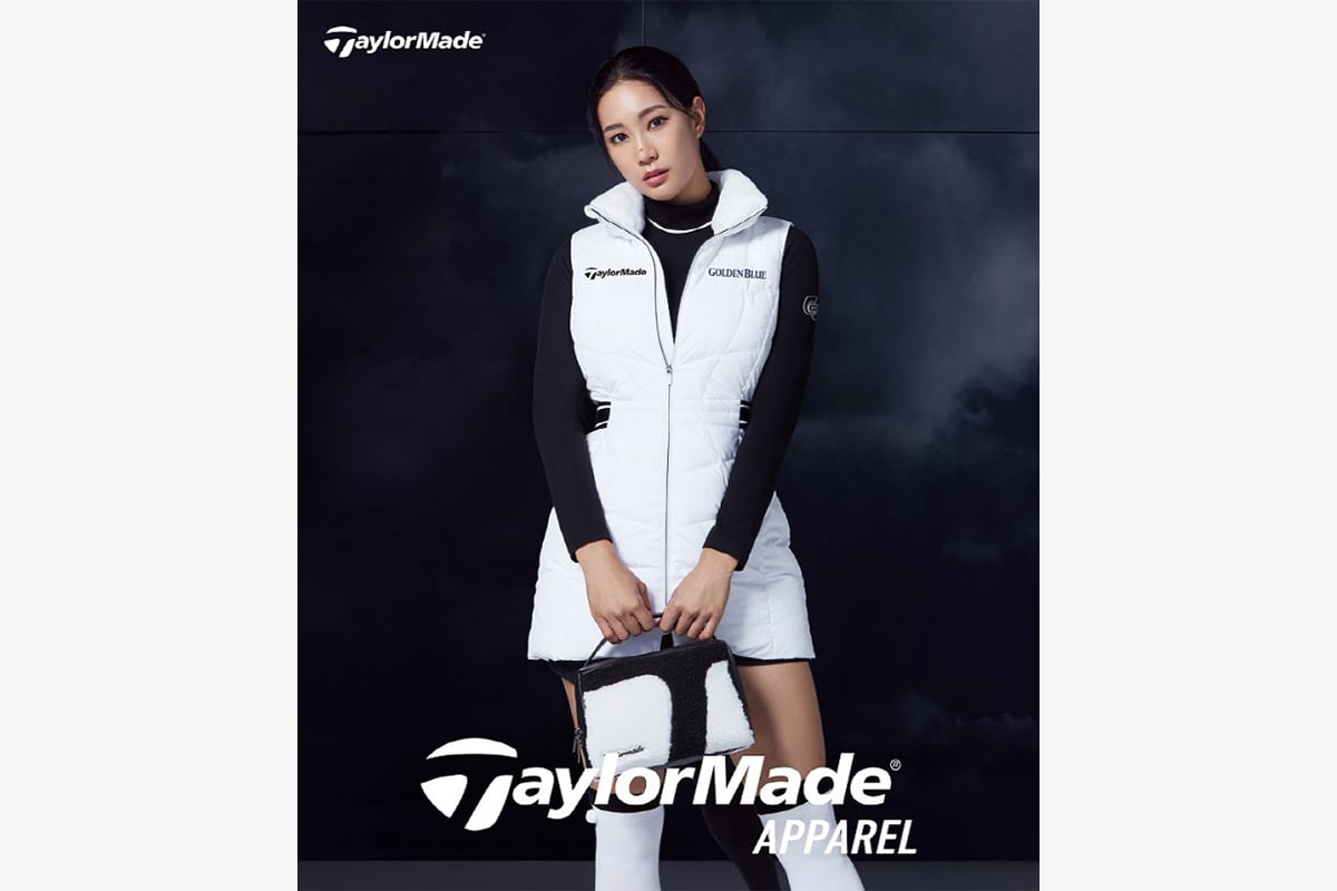 韓国で爆売れしているというユ・ヒョンジュ着用の白のロングダウンベスト　写真：テーラーメイドゴルフ（韓国）提供