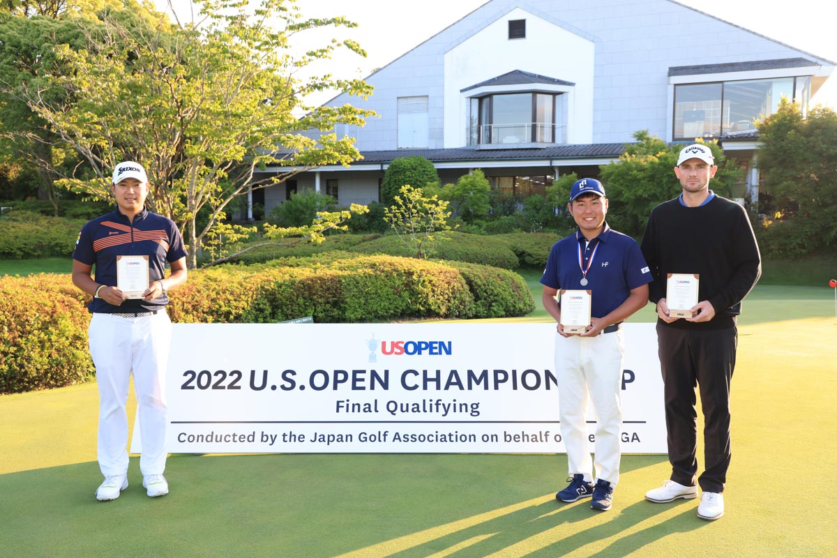 全米オープン出場権を獲得した（左から）出水田大二郎、杉山知靖、T・シノットの3人　写真：日本ゴルフ協会提供