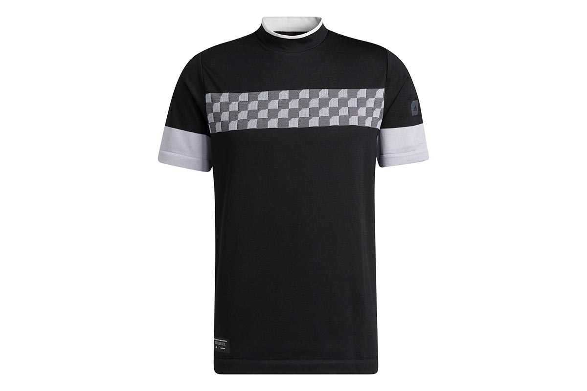 アディクロス　チェッカードパターン 半袖モックネックシャツ