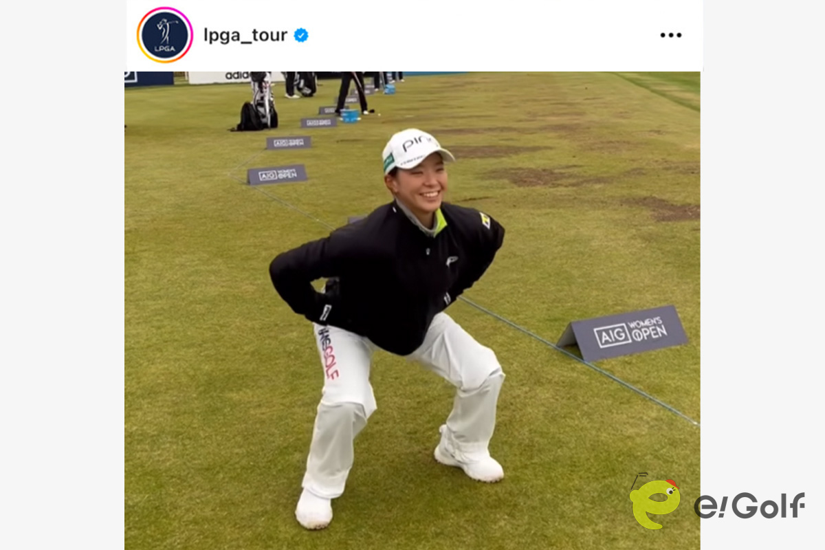 渋野日向子が米女子ツアーの動画で披露していた準備運動がまさに「ダイナミックストレッチ」（米LPGAツアーのインスタグラム@lpga_tourより）