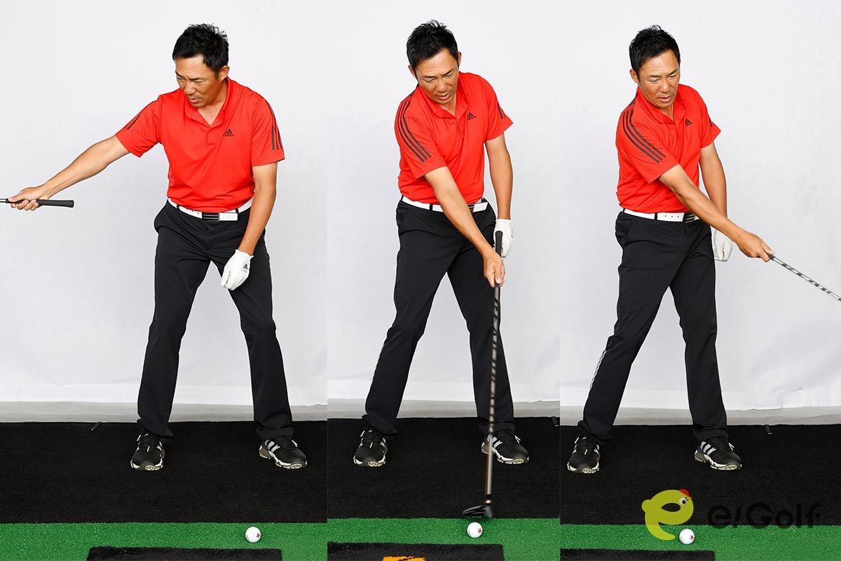 右腕を伸ばしたまま下ろしてくることで、ソールを滑らせやすくなる