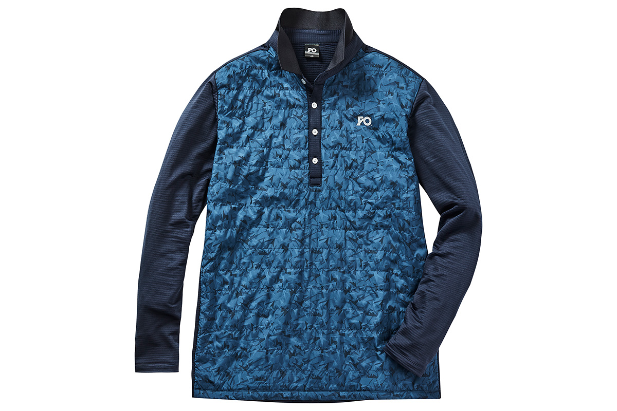 GOLFフロントキルト長袖ポロシャツ　カモフラネイビー（1500円、税込み）