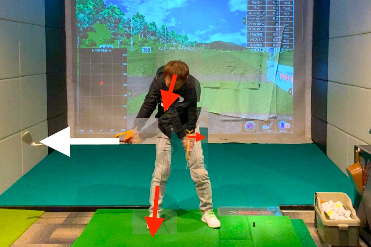 赤い矢印で示したような「トリガーアクション」をきっかけにしてクラブと腕を動かすのがコツ