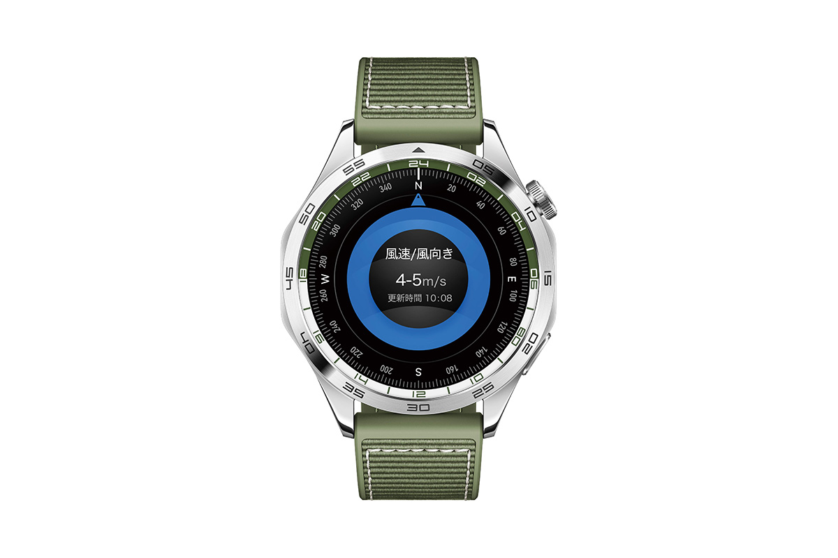 「HUAWEI WATCH GT 4」に追加されたゴルフ機能での風速風向画面