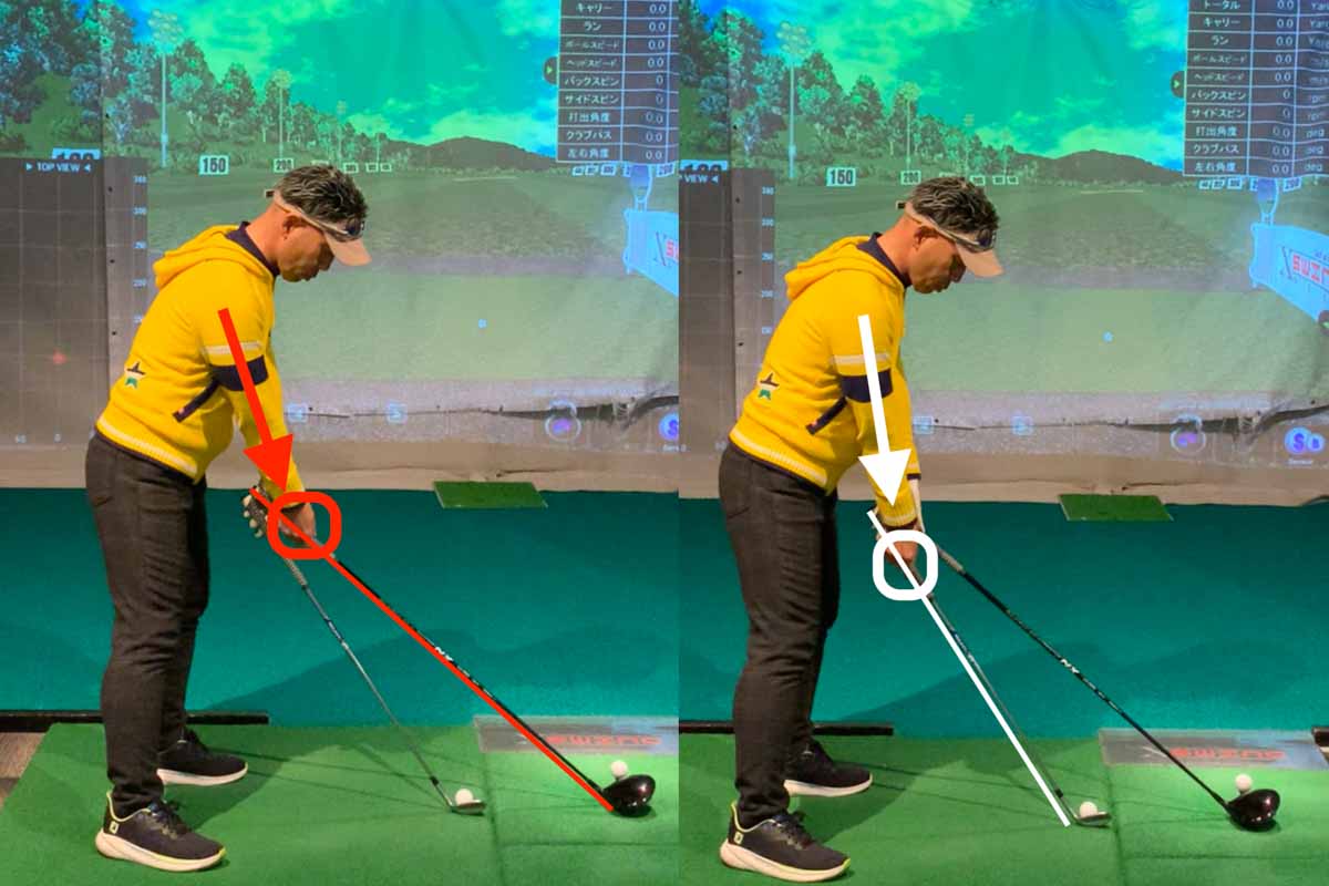 ドライバーからウェッジまで極端にグリップエンドの位置が変わらないようにそれぞれの番手には「ライ角」がある