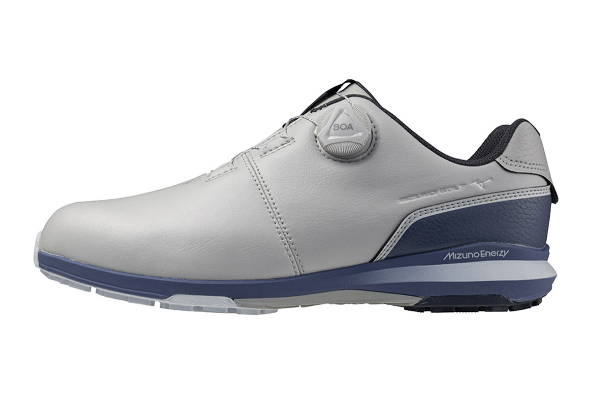 ミズノのゴルフシューズ 「NEXLITE ENERZY BOA」 グレー×ライトネイビー