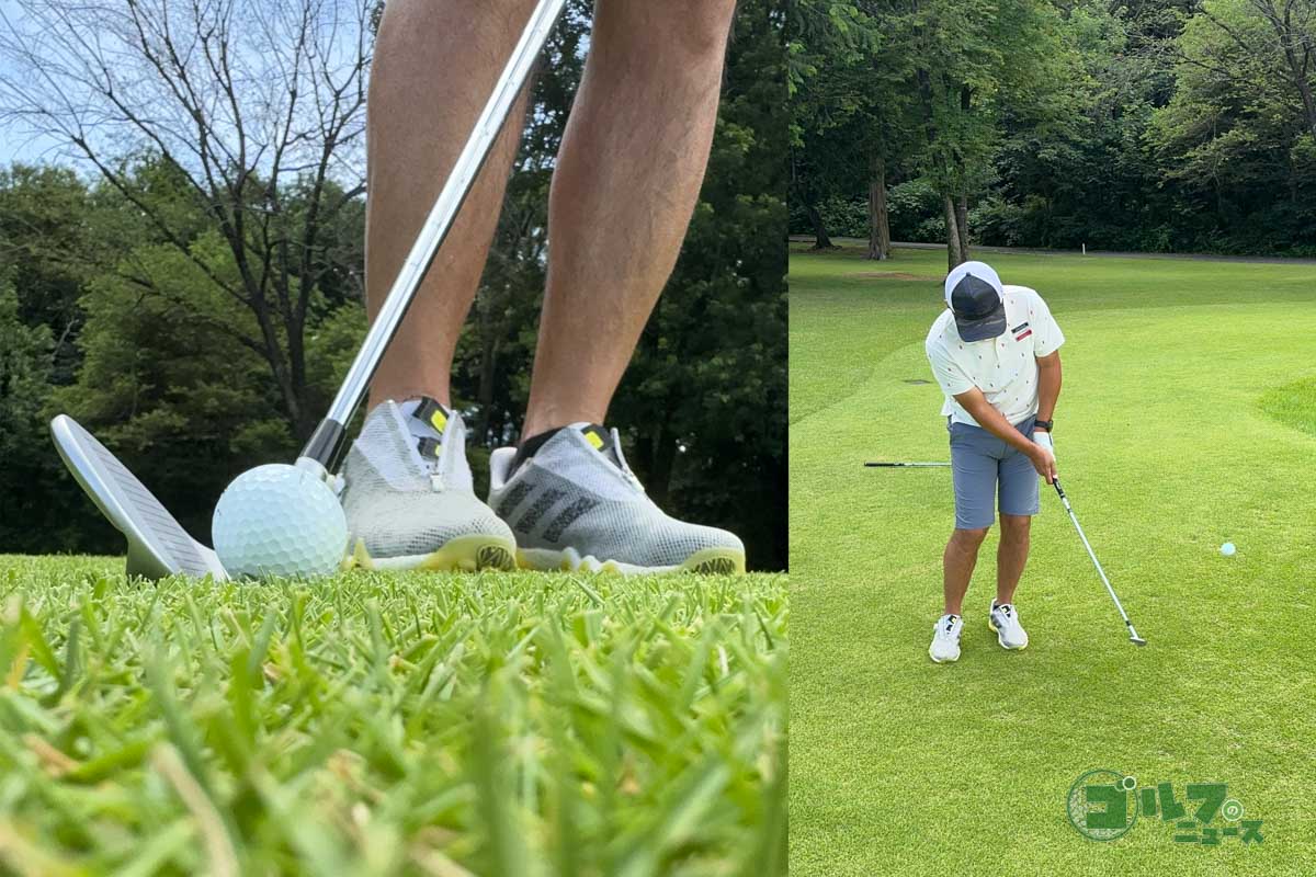 極端に右側にボールを置いてもソールが滑ってくれてダフらない