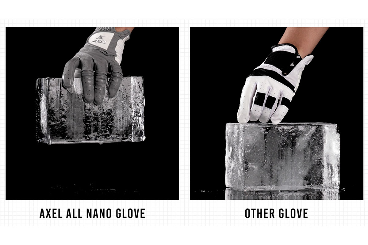 グリップ力をアピールする「ぬれた氷をつかむ実験」