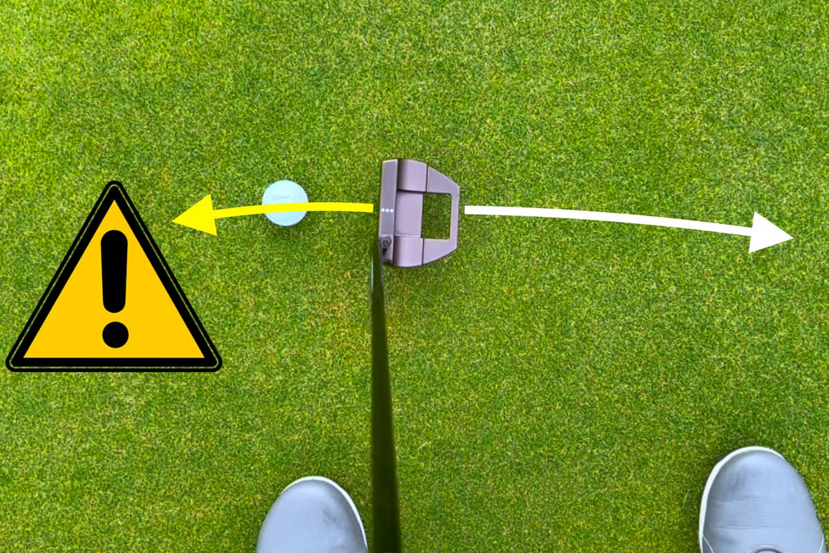 練習グリーンが速いと感じたら、フォーロースルーが大きくならないよう、下りとショートパットの練習に切り替える