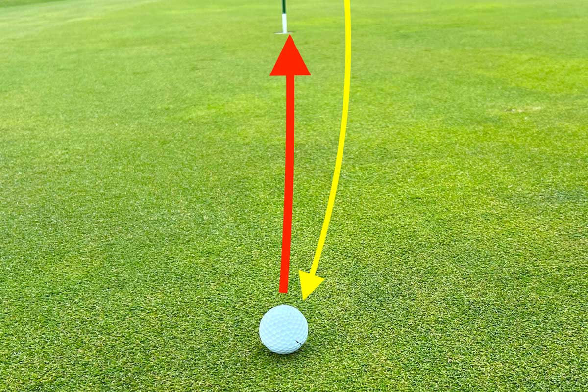 弱いタッチで打った下りパットがオーバーしても、返しの上りのパットは曲がりを少なく読んでしっかり打つ必要がある。反省したまま臨まないのが入れるコツ