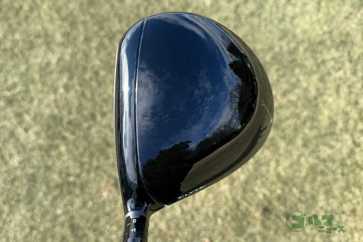 クラウン部は光沢のあるグロス処理。ヘッドは少し小ぶりに見える洋梨っぽい形状