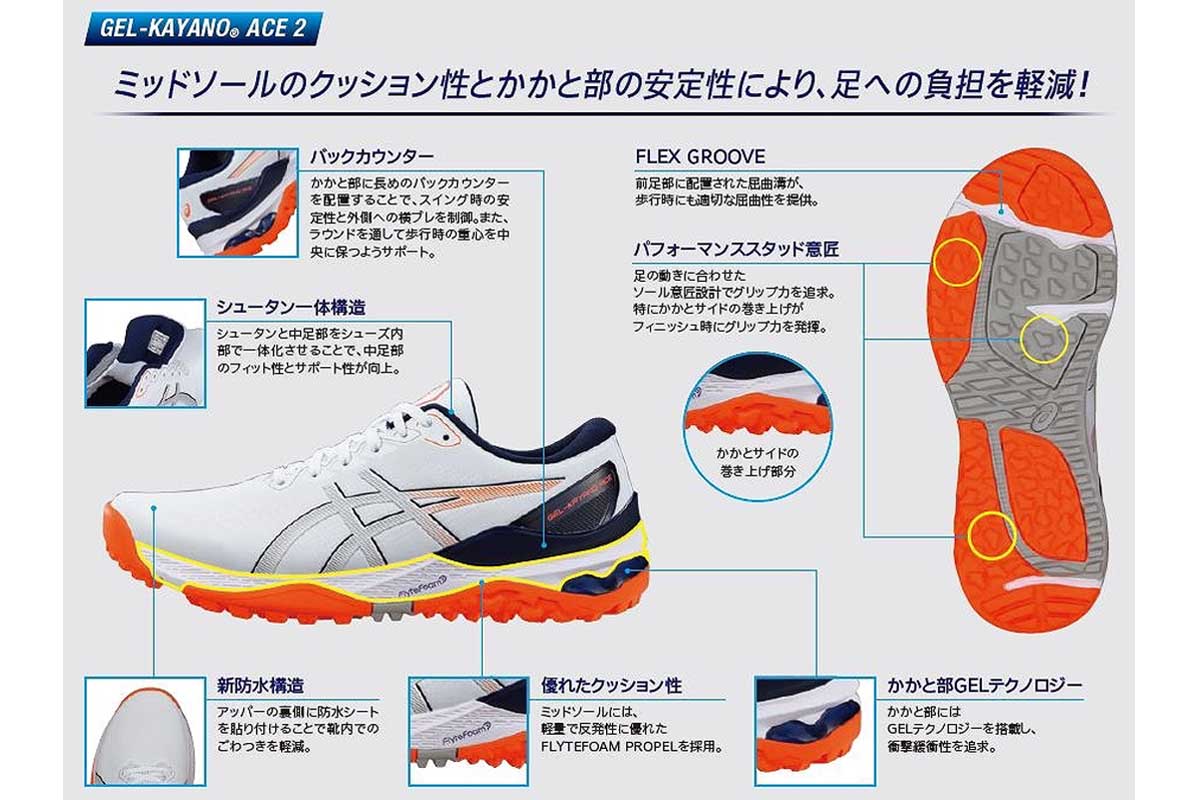 「安定性」と「クッション性」が特長で、その2つを機能として継承しつつ、ゴルフ特有の機能を搭載している