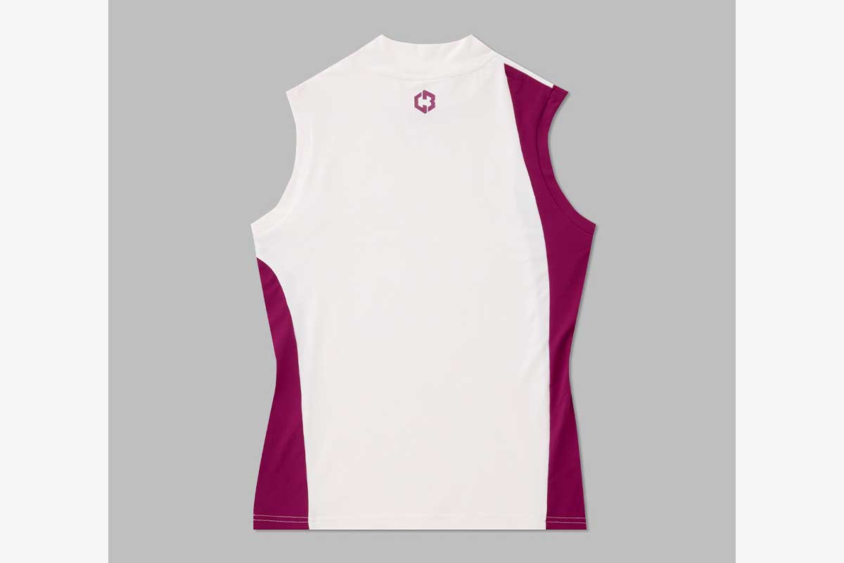 MOCK NECK SLEEVELESS　WHITE×PURPLE　1万3200円（税込み）