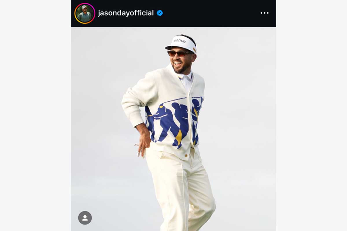 25年のジェネシス招待での装い。日本のバブル期のファッションを思わせる（ジェイソン・デイのインスタグラム@jasondayofficialより）