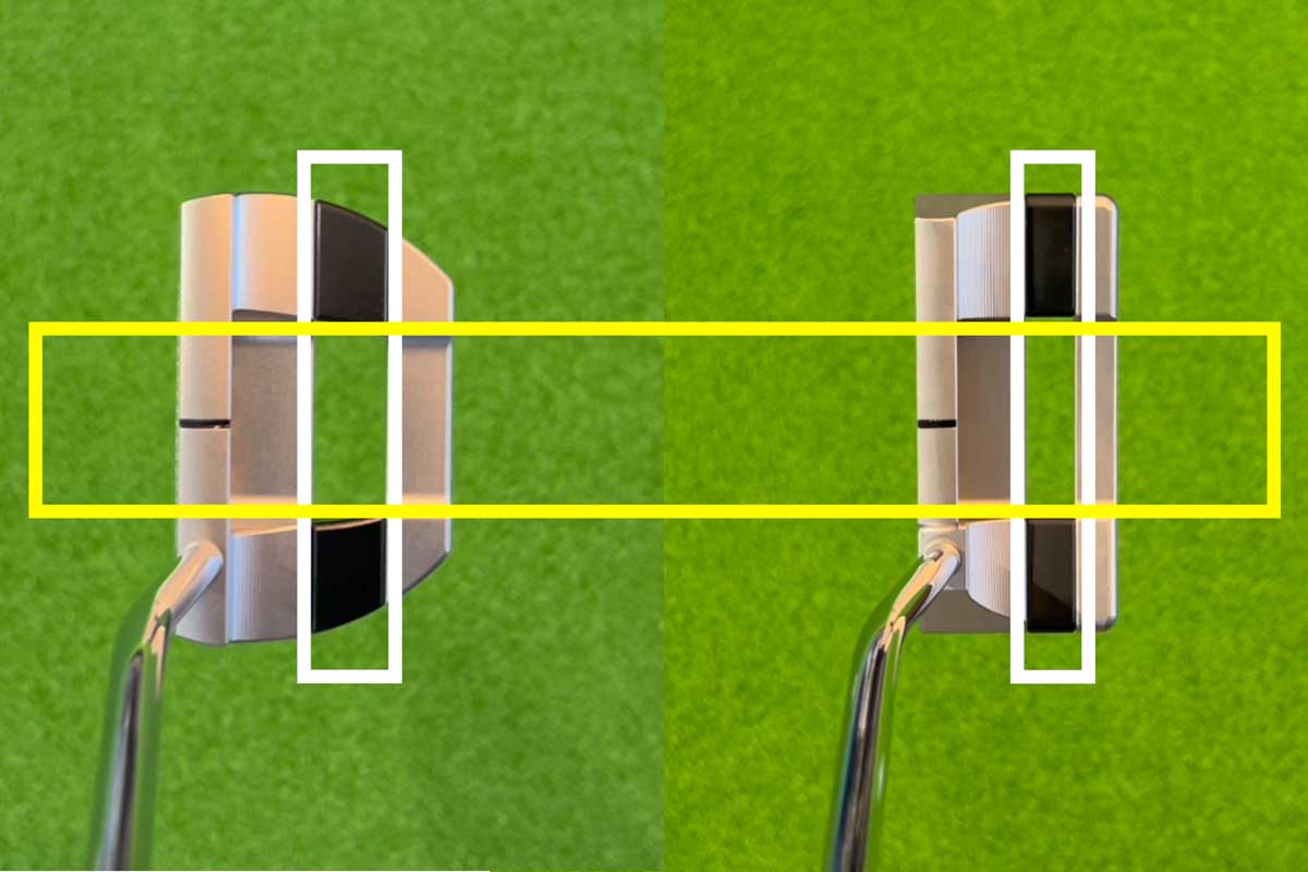 「ファストバック」（写真左）と「スクエアバック」（写真右）には、「縦と横」両方のアライメント要素があり、非常にオートマチックにパッティングしやすい