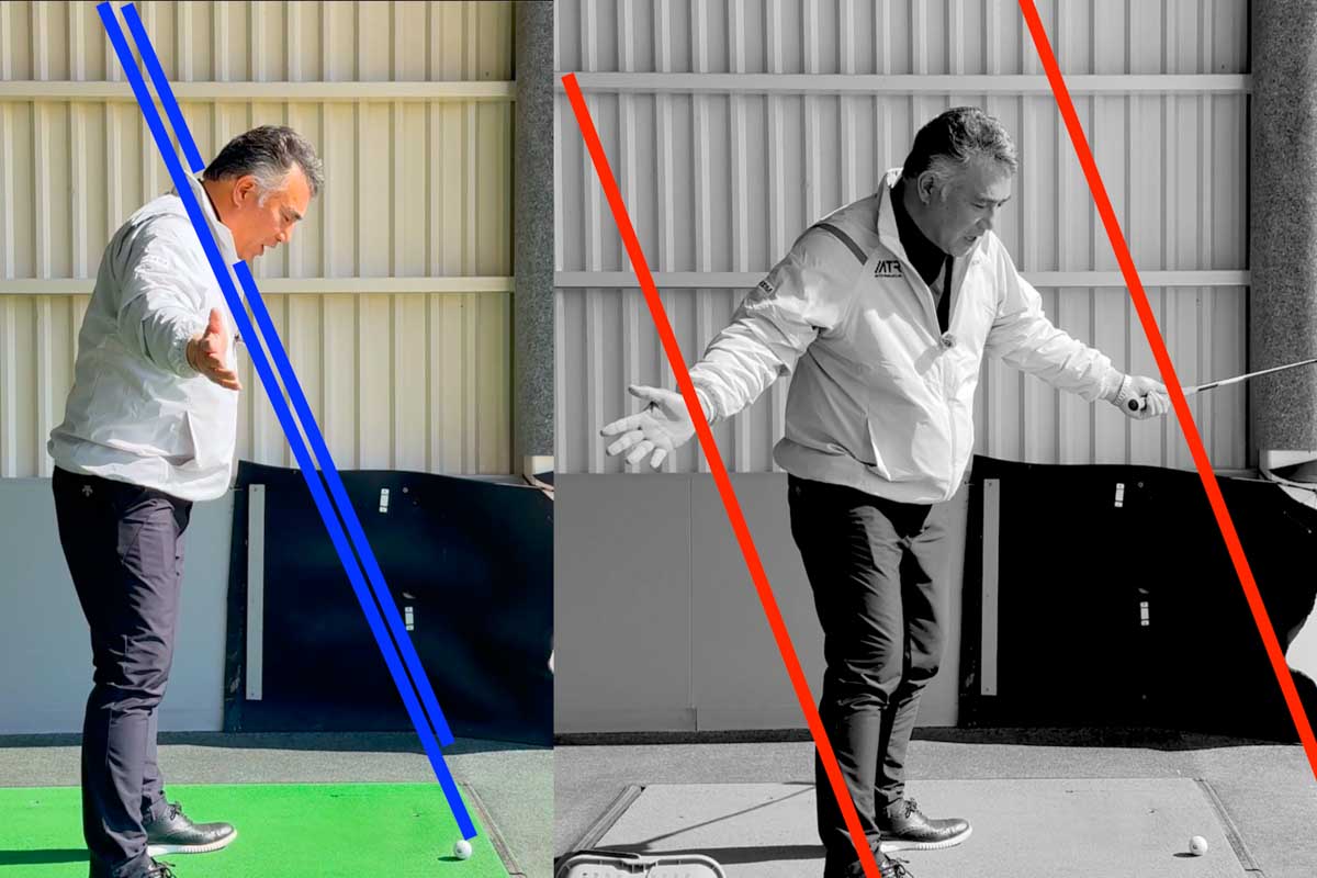 「斜めの平面」である以上、極端なインサイドアウト軌道ではなく「左右対称」をイメージした方がスイングプレーンはキレイになる