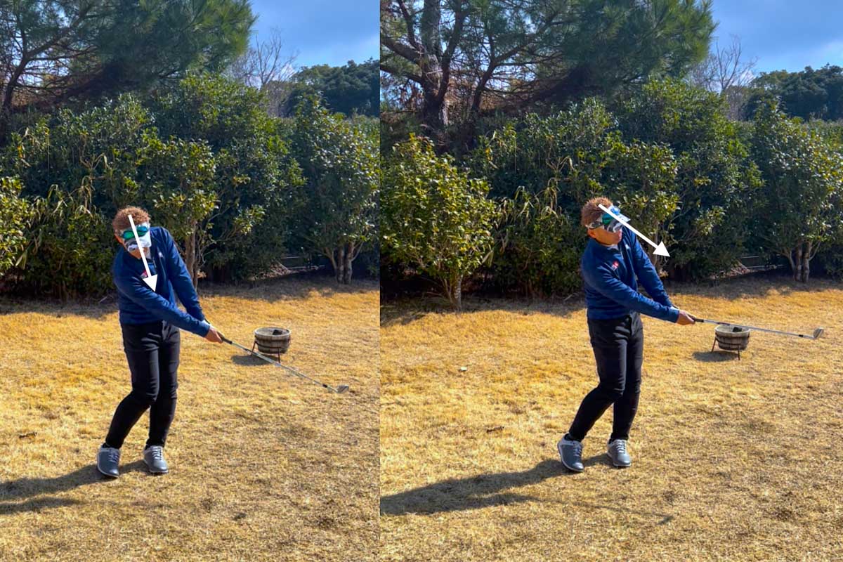 パッティングの要領で、フォロースルー＆フィニッシュしてからボールを見ればヘッドアップ防止になる