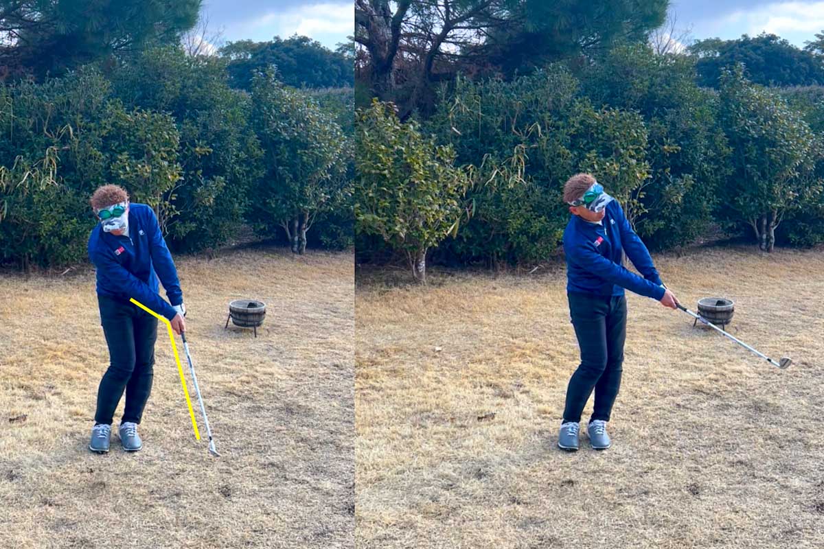 右手首の角度を保ったままフォロースルー〜フィニッシュを迎えるほど、転がる距離が大きくなる