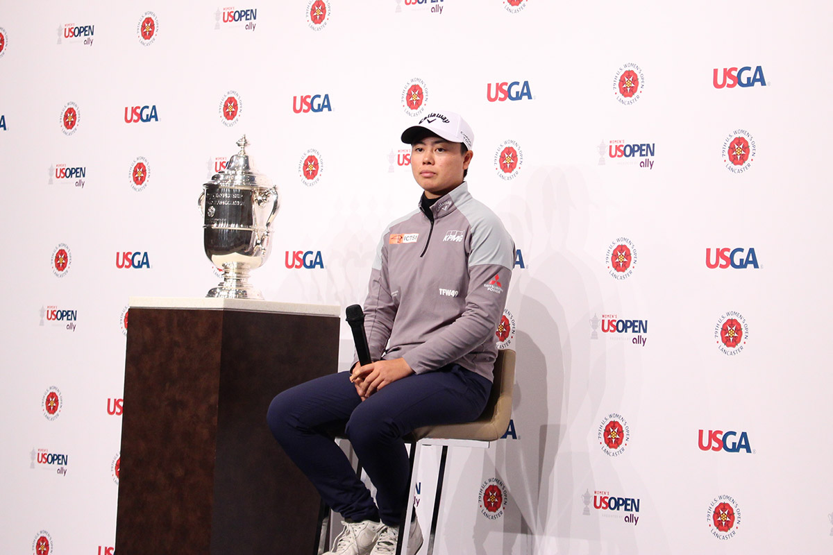 「全米女子オープン」優勝記念記者会見に出席した笹生優花