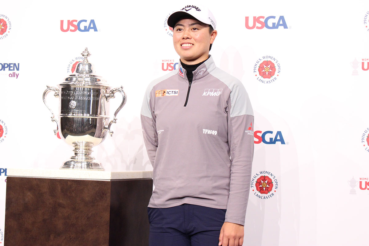 「全米女子オープン」優勝記念記者会見に出席した笹生優花