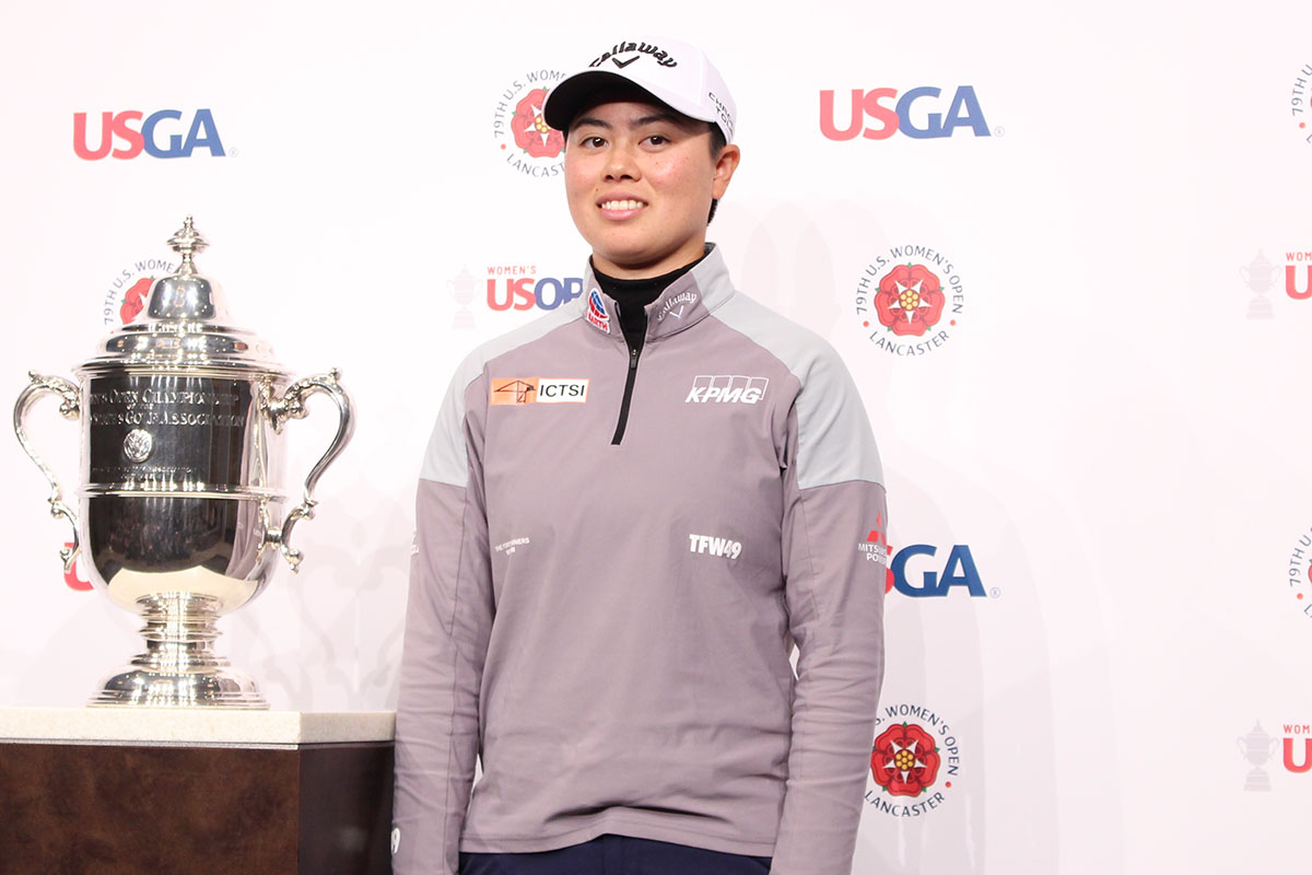 「全米女子オープン」優勝記念記者会見に出席した笹生優花