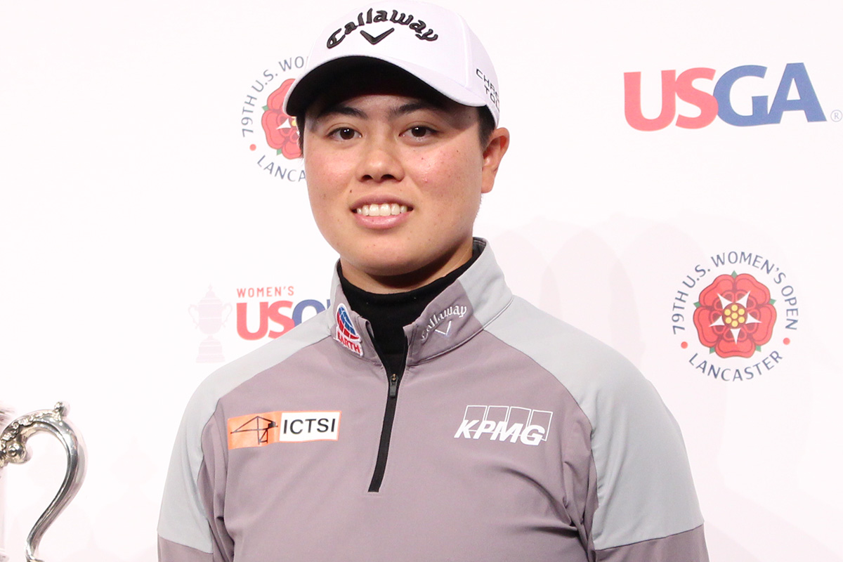 「全米女子オープン」優勝記念記者会見に出席した笹生優花