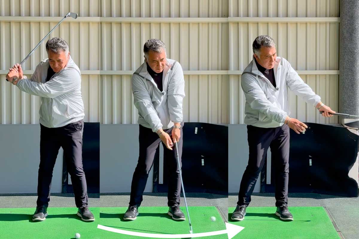 インパクトで左手を離すショットを繰り返すと、徐々に「スイングの最下点」でボールを打つ感覚がつかめる