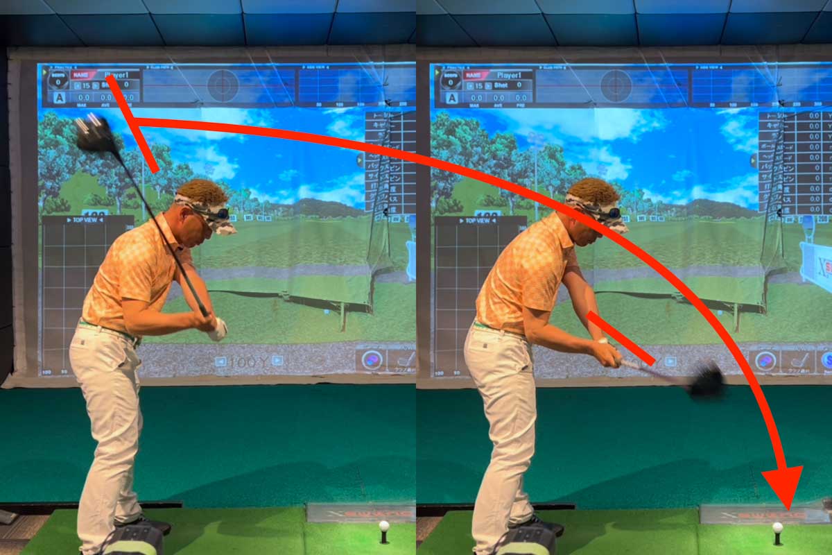 ビギナーに多いダウンスイングのカット軌道は、フェースが開きやすくスライスしやすい