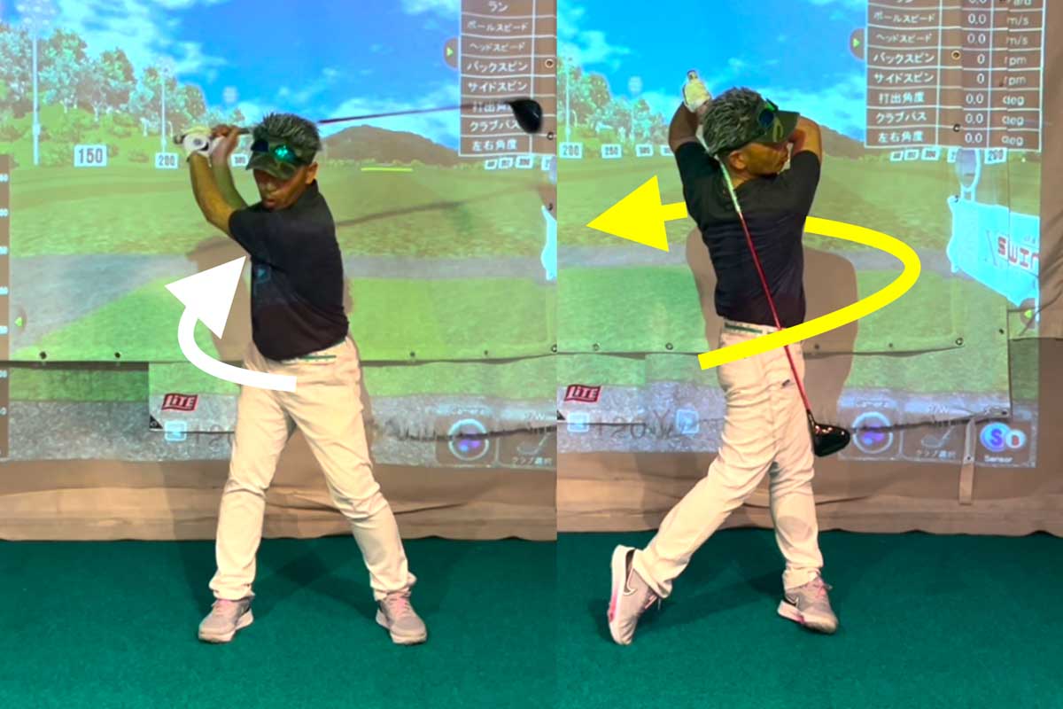 体の回転も「往路」よりも「復路」の方が大きい