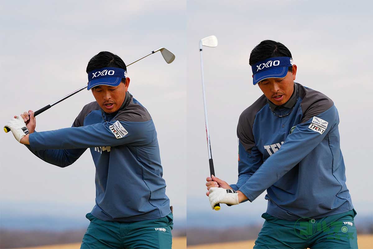 ダランと下がった状態からダウンスイングを始めると。手首には力が入っていないので、手首のコックをつくれる　写真:鈴木祥