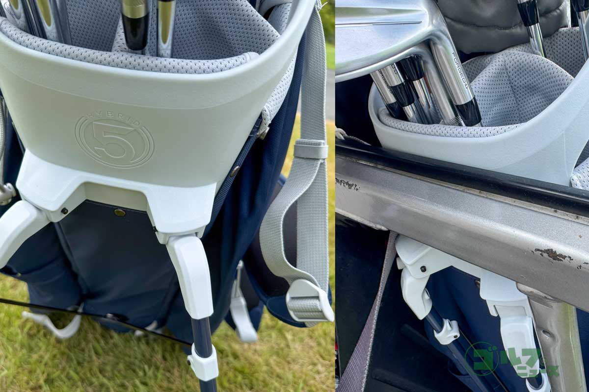 スタンドの取り付け位置が従来のものよりも少し下になっているので、カートの固定するバーがスタンドにかからない