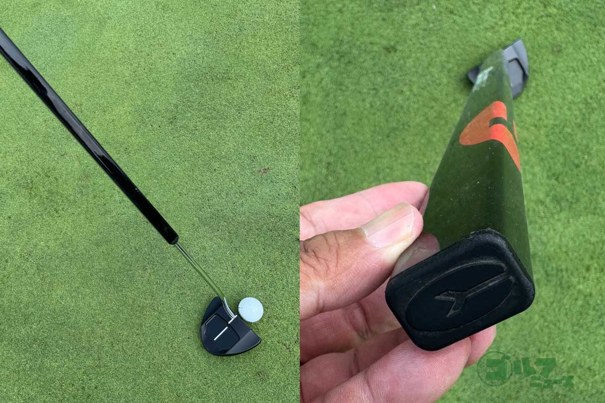 長方形の角ばった「キャリバーホッケーグリップ」はヘッドのすぐ上くらいまでの長さで装着する