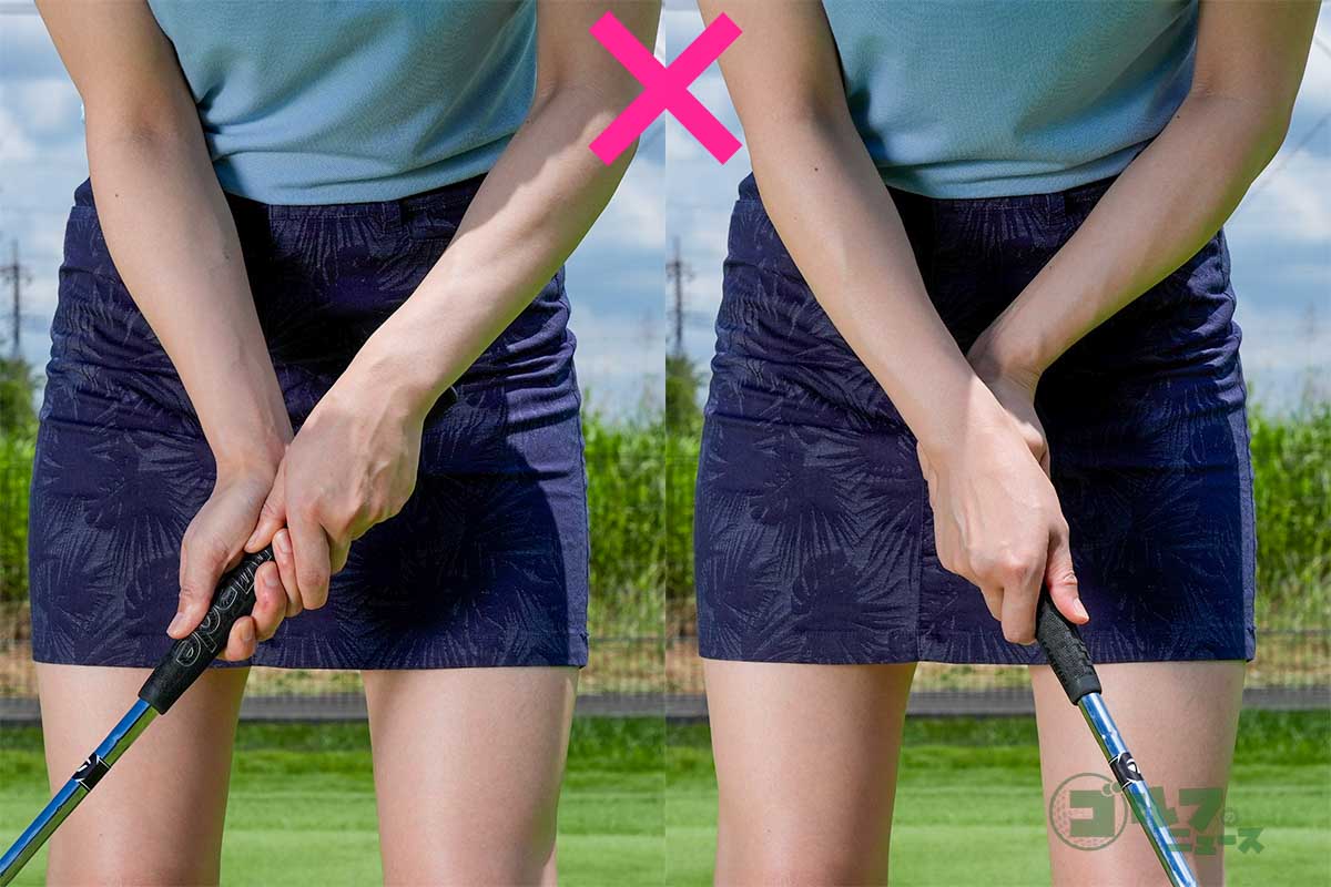 手首が折れたりヒジから下がロールする動きはNG　写真:相田克己