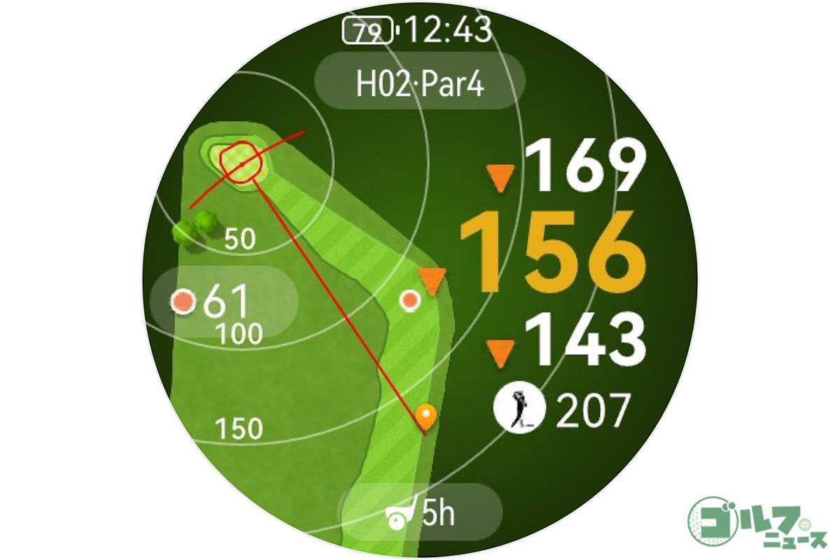 グリーンまでの距離を即時に補正してくれる