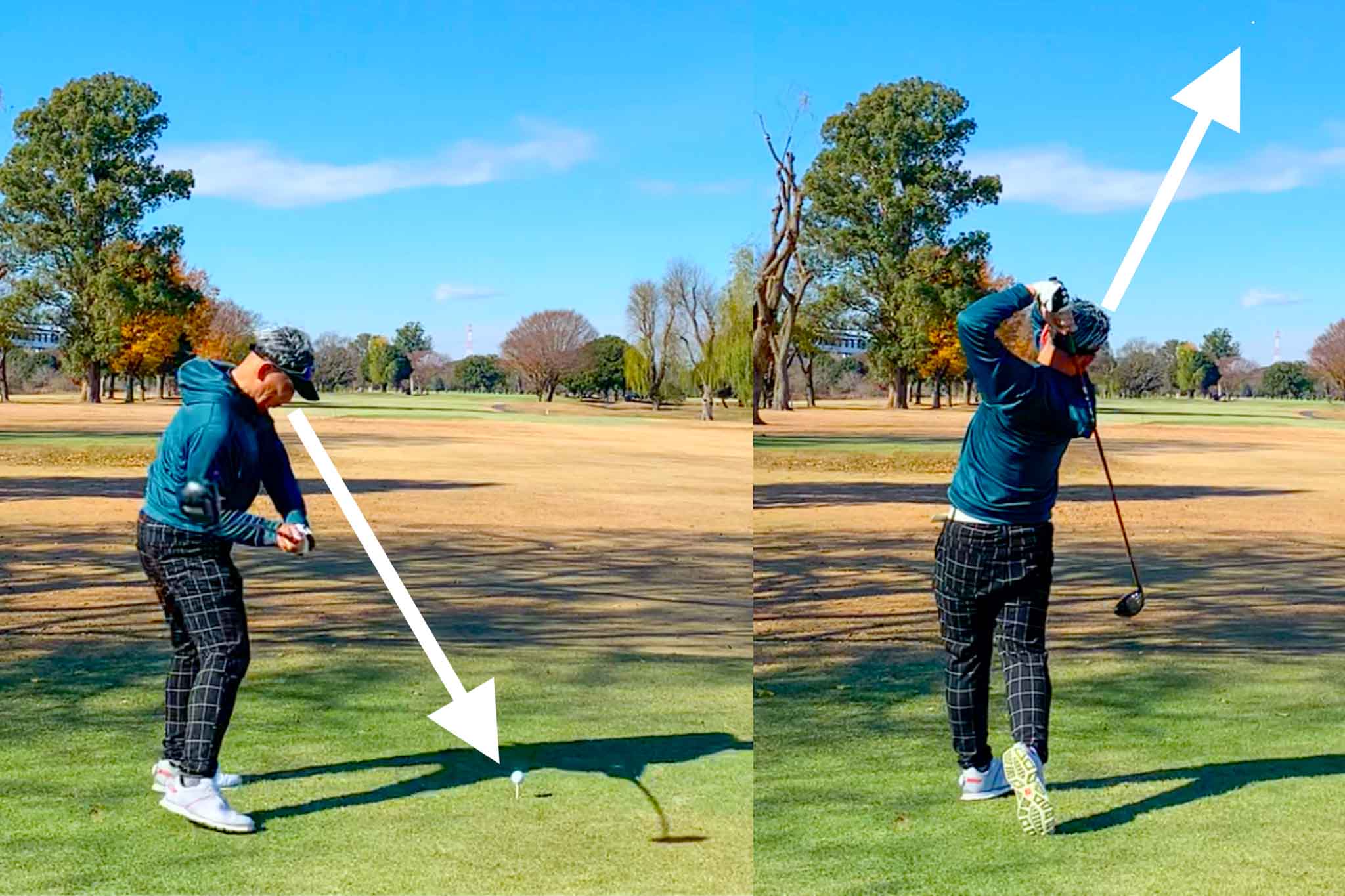 インパクト後は最高到達点に達したボールの方向へ一気に顔を向けるような動きが理想のヘッドアップ