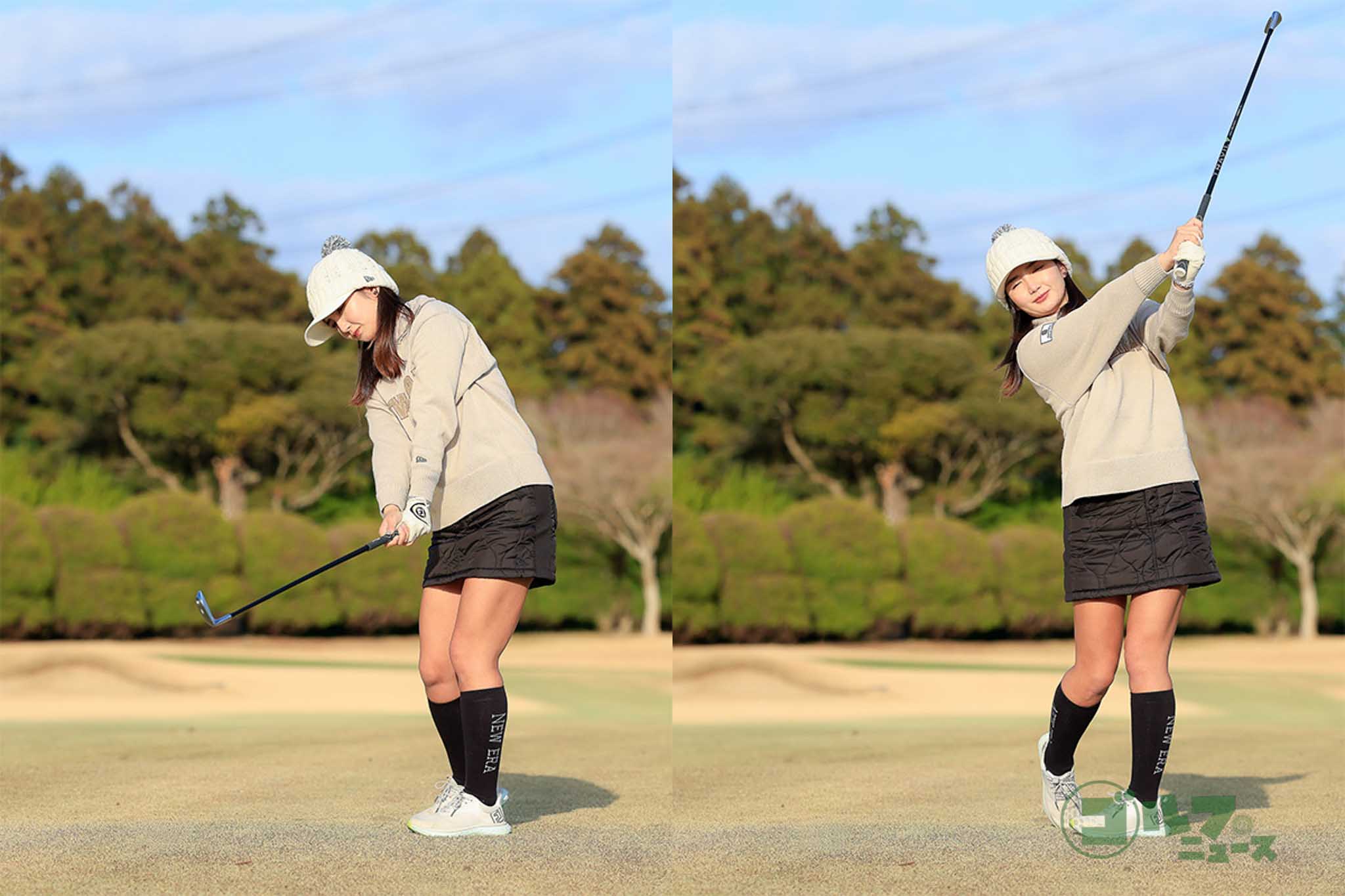 フォローでシャフトが立つように振り抜くときれいなフックになりやすい　写真:小林司