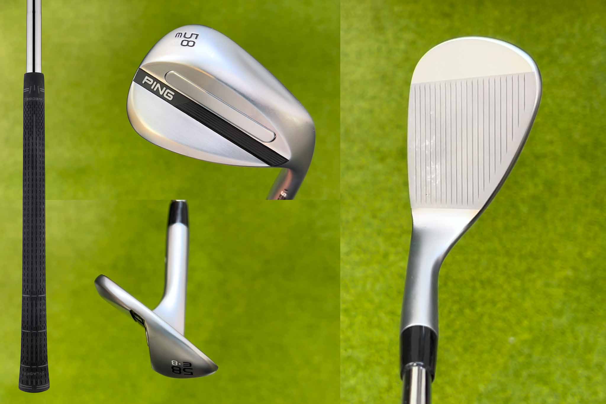 前作から大きく変更されたヘッド形状で「美顔」になった「Eグラインド」は、バンカーショット向きの最強ソールタイプ。ソール握る長さやフェースの開き具合を調節しやすいオリジナルグリップも特長