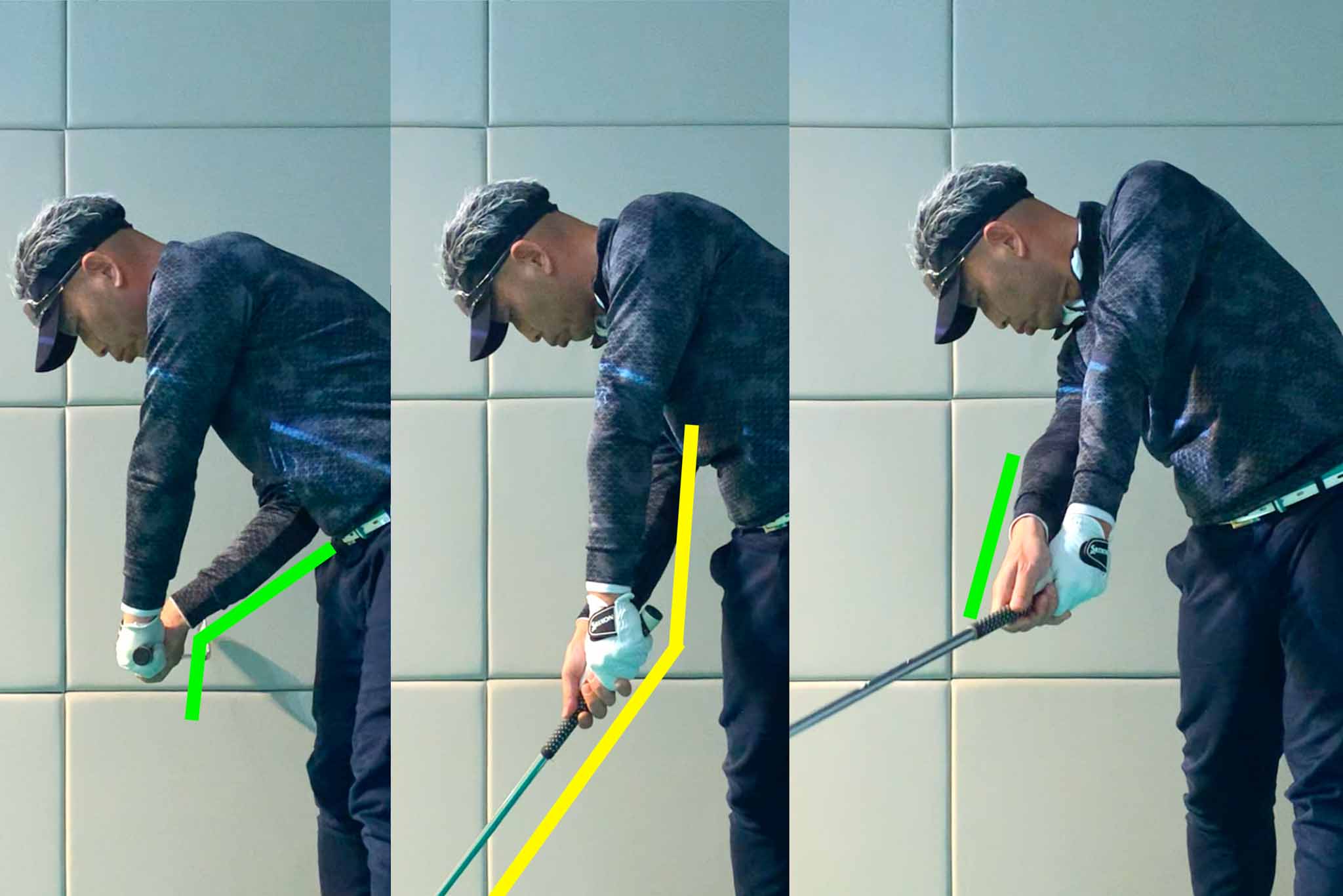 右手首はインパクトエリアに入るまでトップ時の「トレーに乗せた料理を運ぶとき」の形のままのイメージだが、インパクト直後にはアドレスと同様の形へと戻る