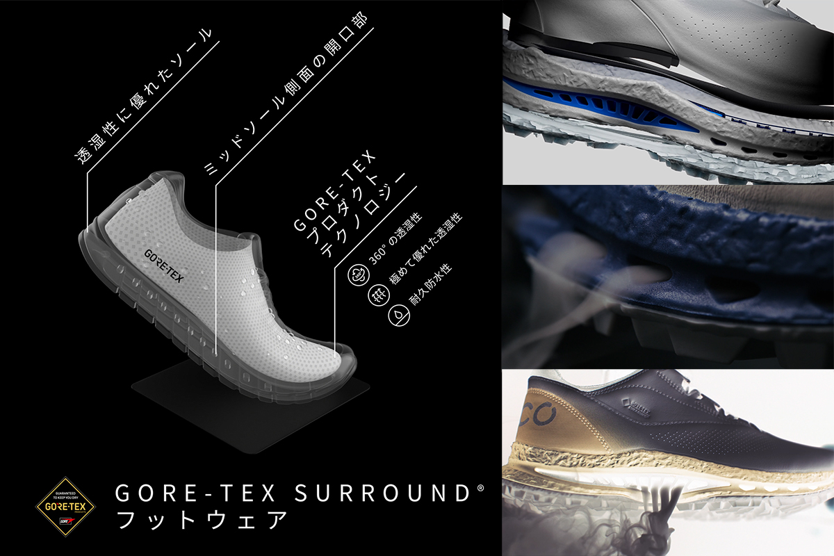 「GORE-TEX Surround」テクノロジーを搭載し、360度の防水透湿性能を実現。ミッドソールの通気孔が湿気を逃がし、ラウンド中も足元をドライに保つ