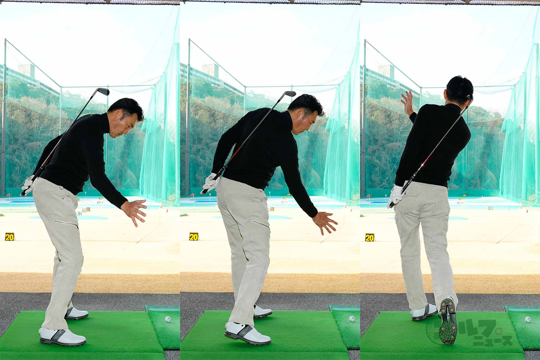 バックスイングで上半身をしっかり捻転していれば、体の開きが早くなることもなくなり、カット打ちにもならない　写真:鈴木祥