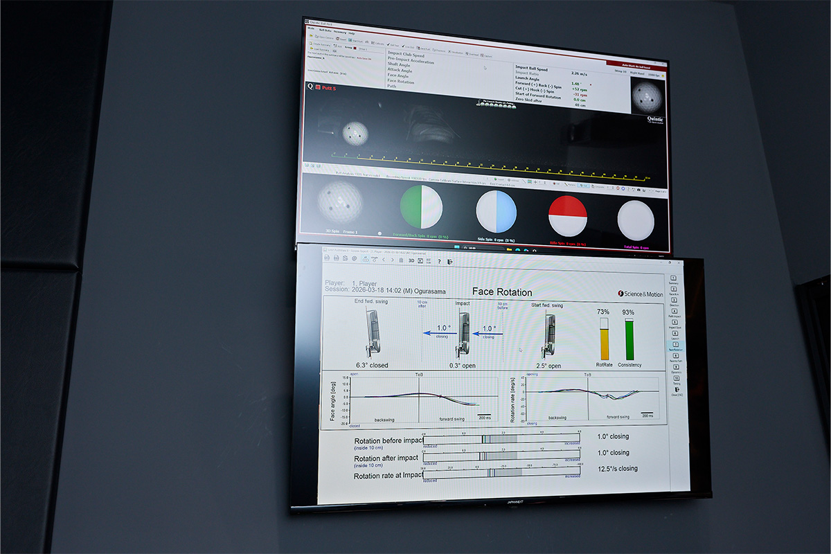 3D解析システムでストローク軌道やフェース向きを立体的に可視化。自分では気付きにくいクセまで把握できるテーラーメイドのパターフィッティング[写真：西村恵]