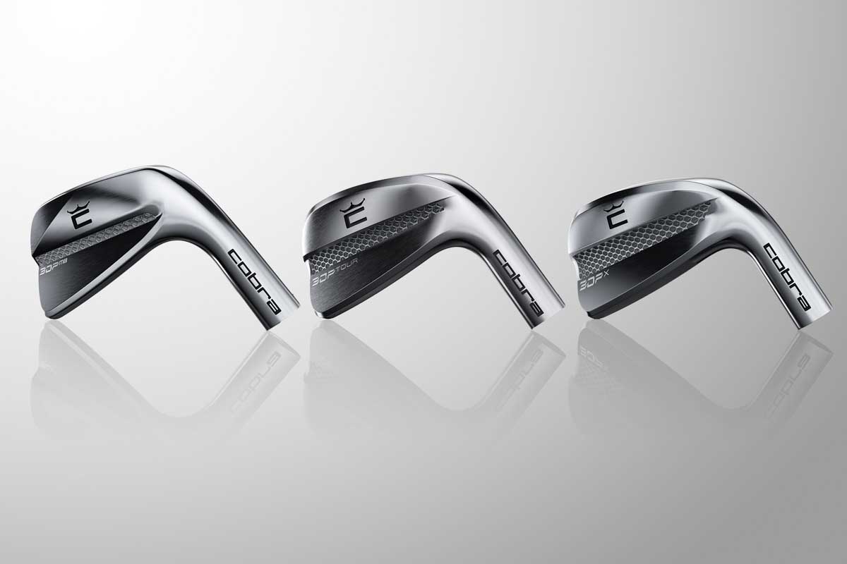 コブラの「3D プリンテッド アイアン」シリーズ。左が「MB」、中央は詳細未発表の「TOUR」、右が「X」