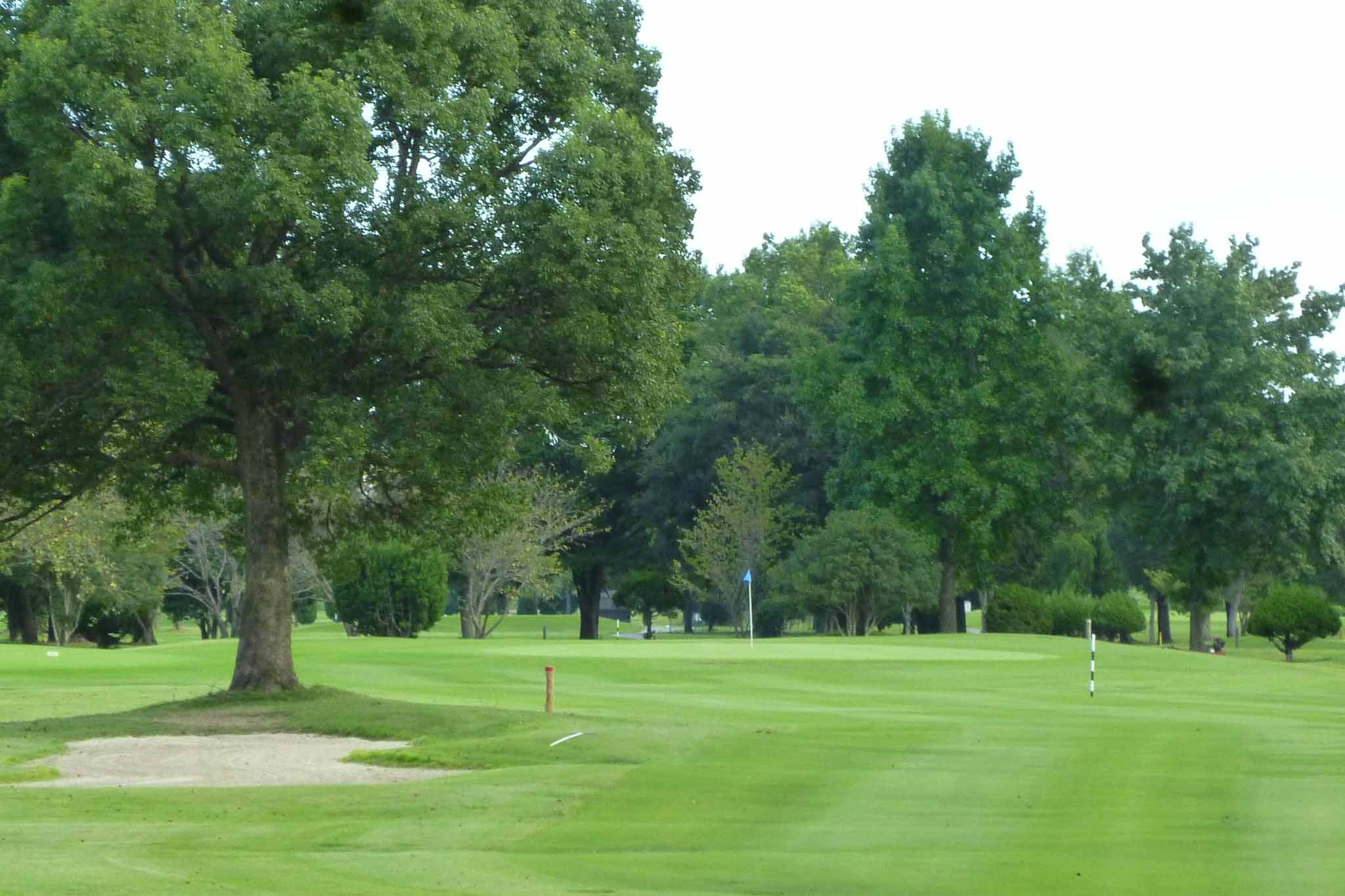 中コース8番パー4。グリーンに迫るバンカーや木々が難易度を高めている　写真提供:吉見ゴルフ場