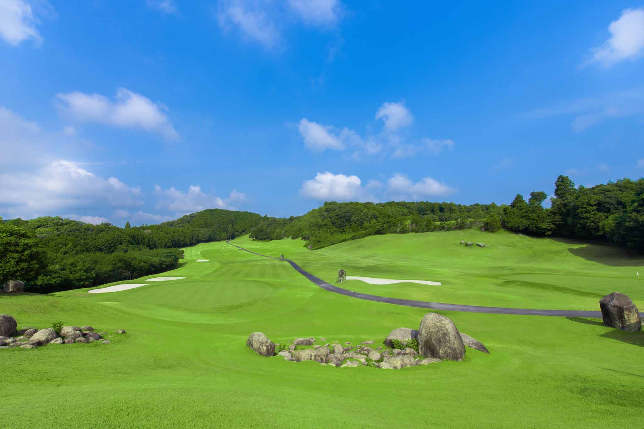 カート道をはさんでLEFTとRIGHTの2コースを配置、計36ホールという顔を持つ　写真提供:大和高原カントリークラブ