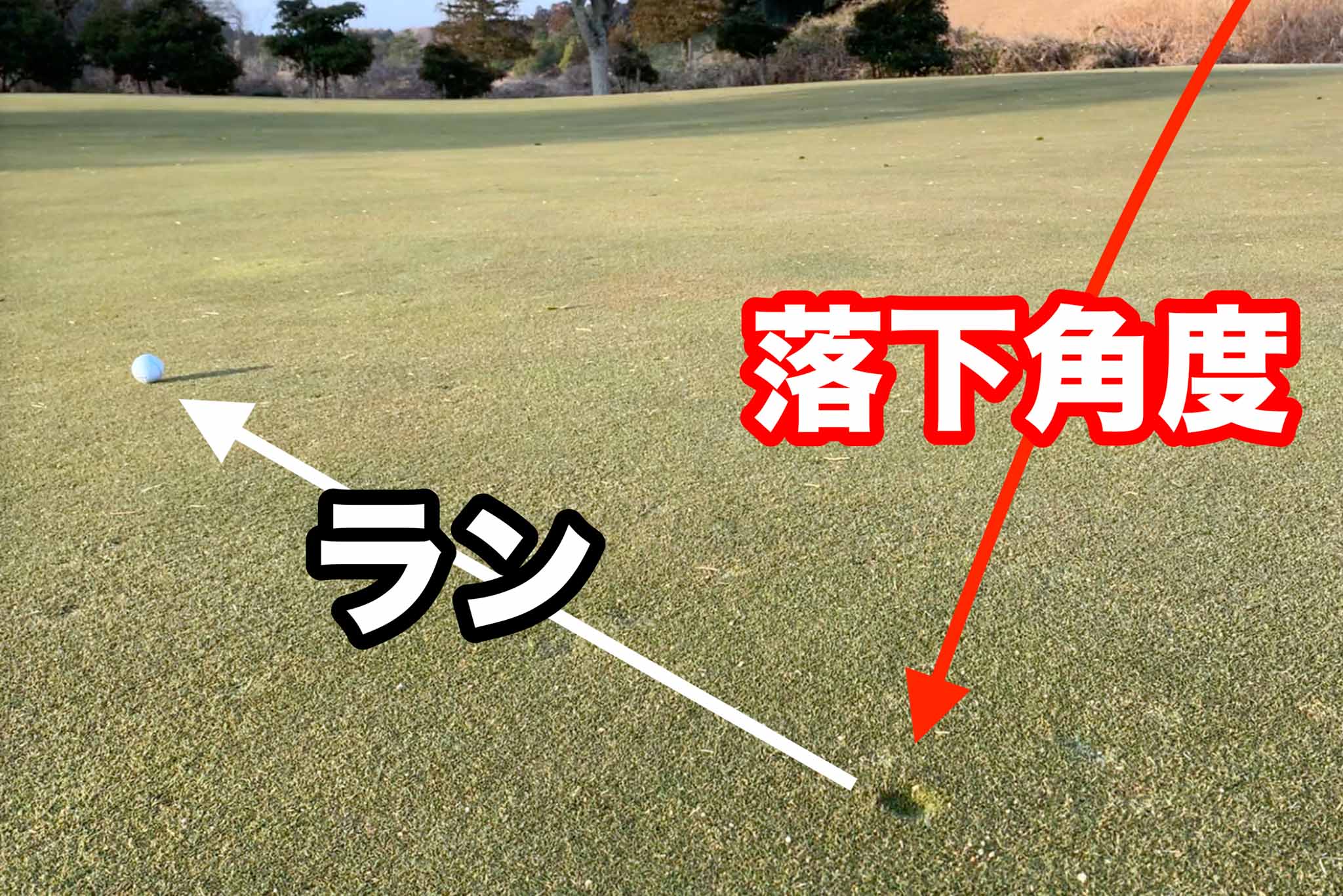 止まっているボールまでのランの距離だけでなく、ピッチマークの形状を観察すると「落下角度」も想像できる