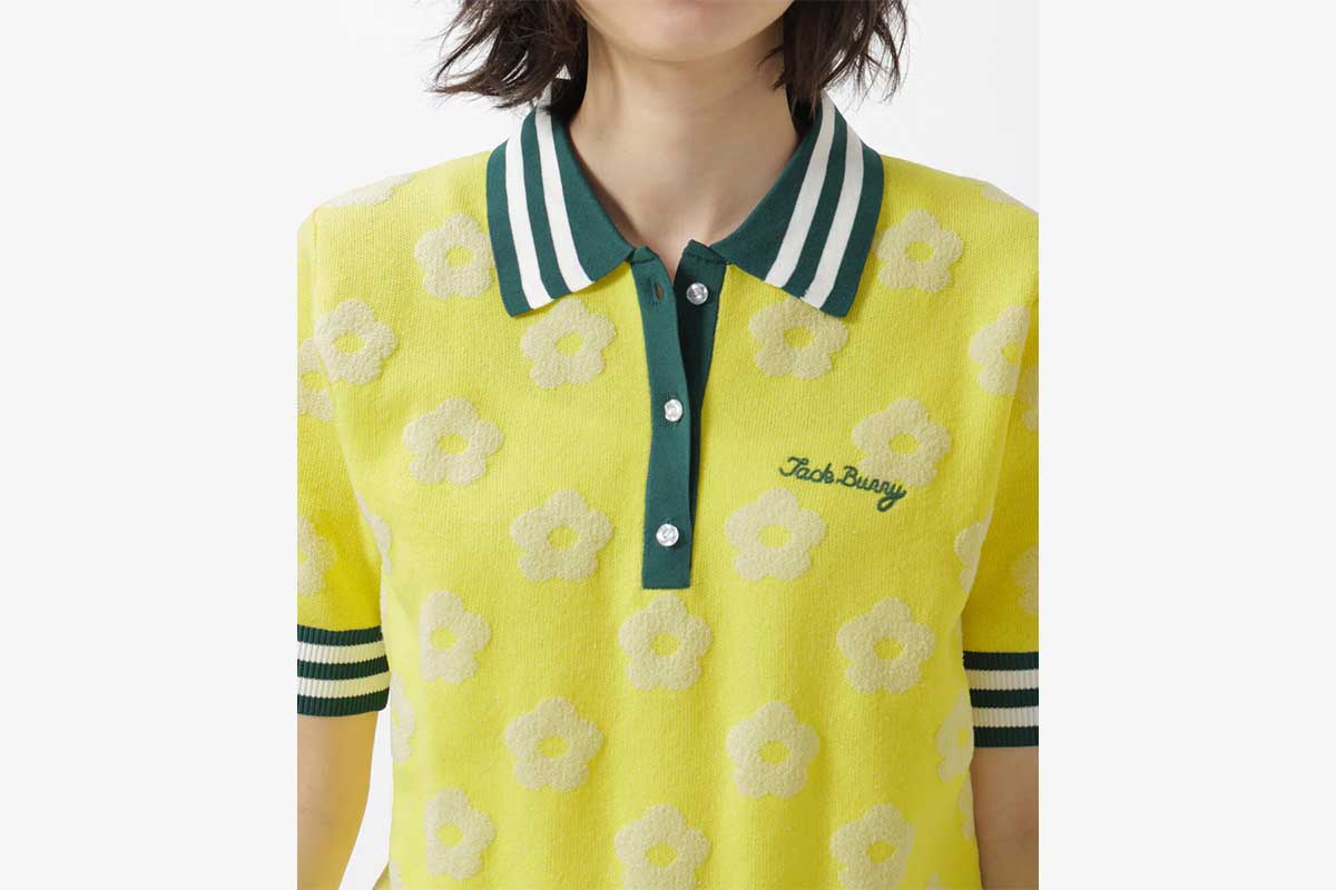 【CINEMA MONOTONE】花柄ジャガードニットポロシャツ／イエロー　1万6500円（税込み）　JACK BUNNY!!公式オンラインストアより