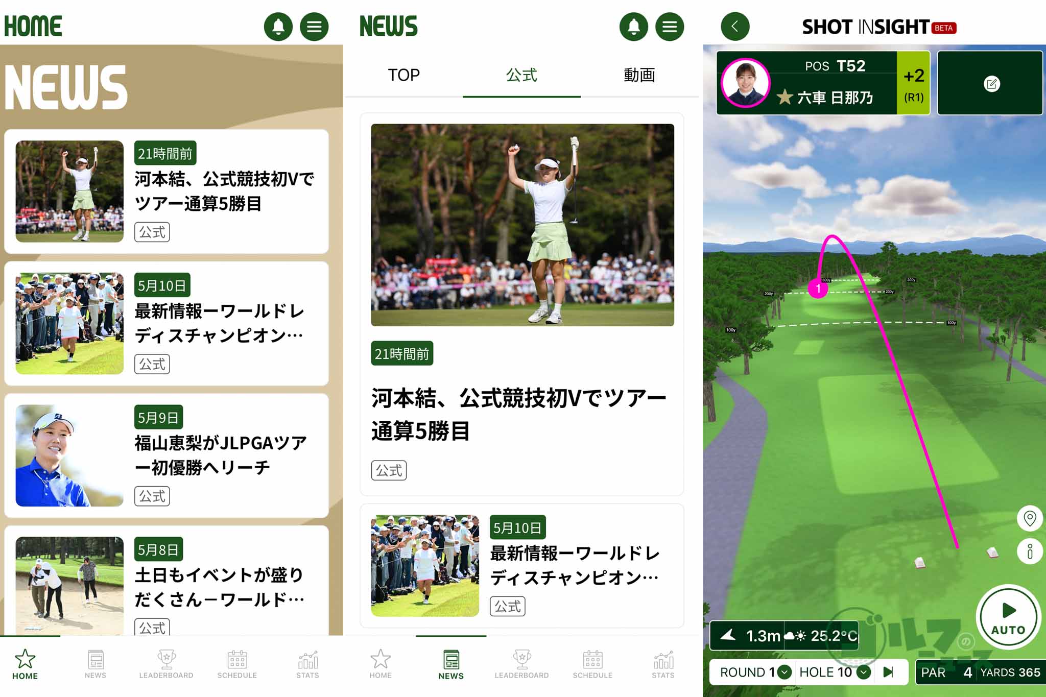 一部の大会では選手のショットデータなどを3Dで可視化してくれる