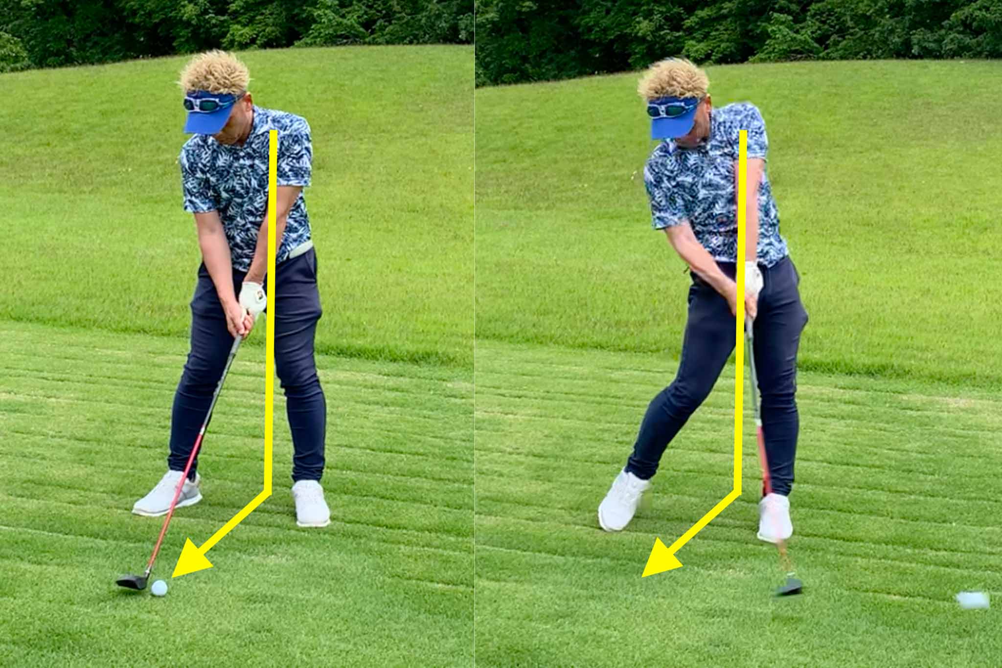 スイングの最下点でインパクトしたいフェアウェイウッドでは、ボール位置によって成否が決まる