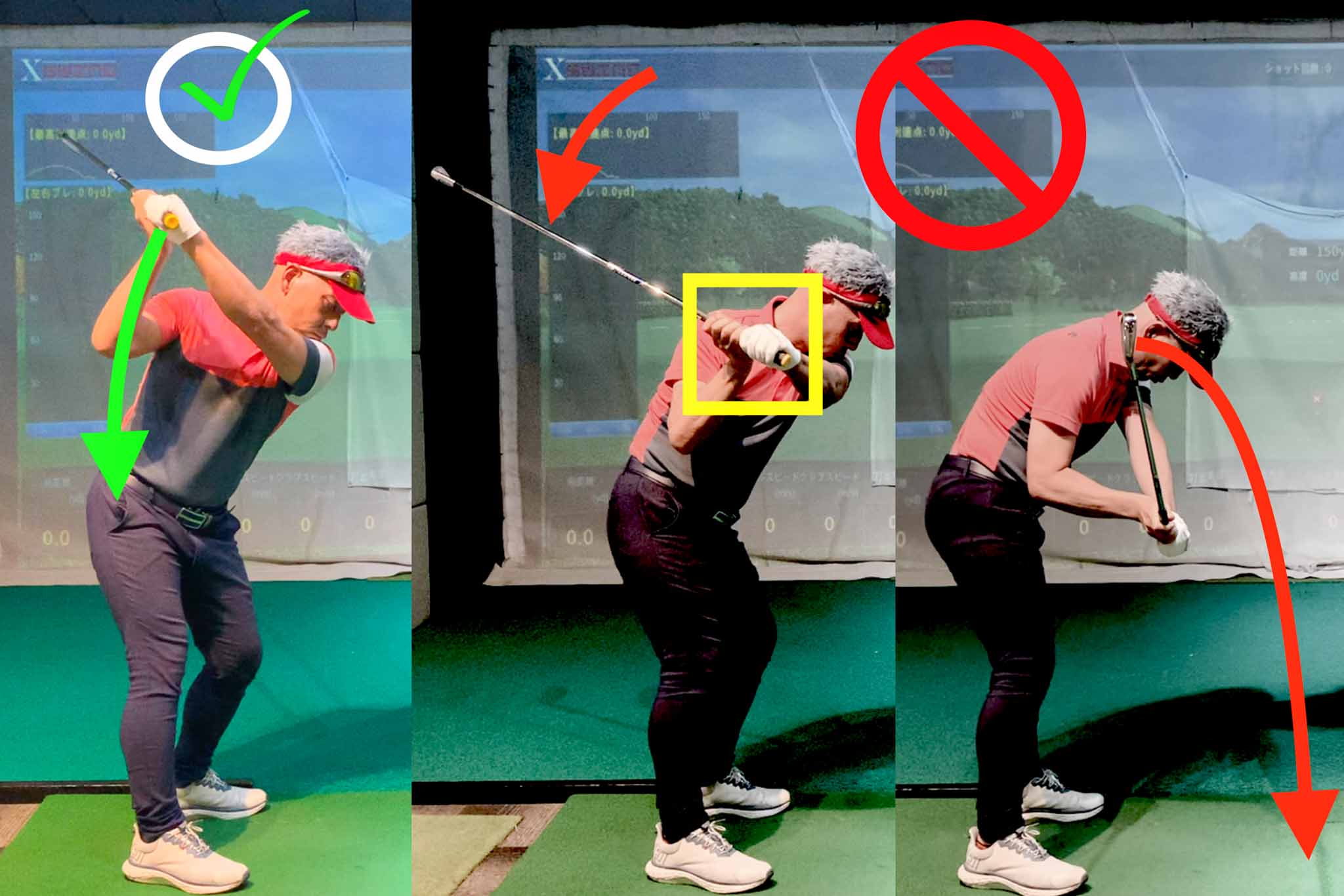 シャフトを寝かすほどフェースが開き、むしろ鋭角な入射角でインパクトしなければいけなくなる